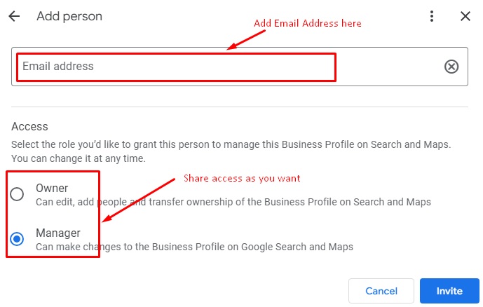 Google My Business Share Access